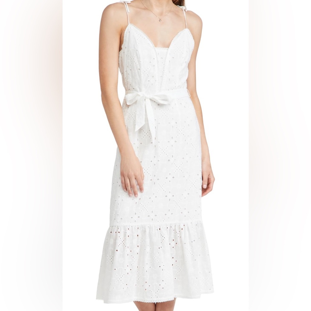 Paige seryne self belt geometric midi Elegant White Eyelet Dress